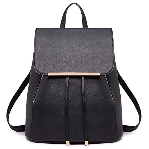 Miss Lulu Black Saffiano Leather Satchel Backpack for Women