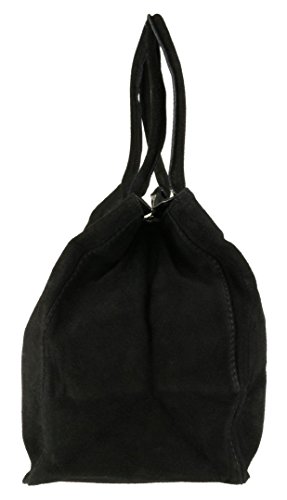 Black Italian Suede Leather Shoulder Bag for Women