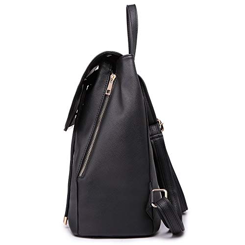 Miss Lulu Black Saffiano Leather Satchel Backpack for Women