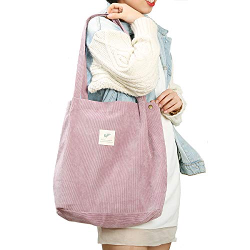 JISEN Corduroy Tote Bag for Women & Girls