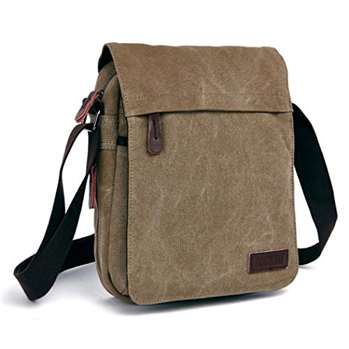 Men's Khaki Canvas Messenger Shoulder Satchel Crossbody Laptop