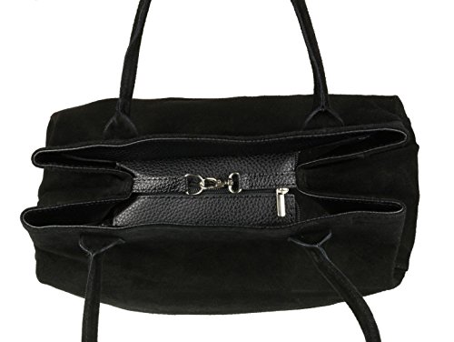 Black Italian Suede Leather Shoulder Bag for Women