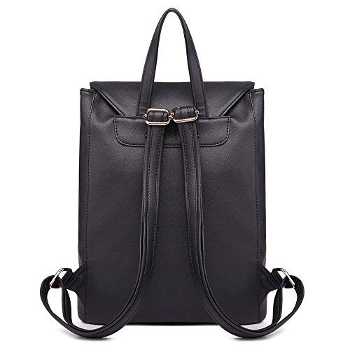 Miss Lulu Black Saffiano Leather Satchel Backpack for Women