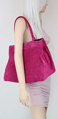 Black Italian Suede Leather Shoulder Bag for Women