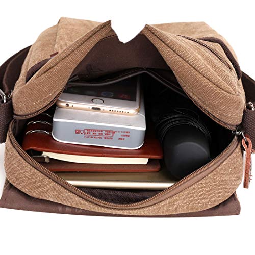 Men's Khaki Canvas Messenger Shoulder Satchel Crossbody Laptop