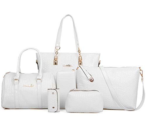 FiveloveTwo 6-Piece Designer Handbag Set (PURSE WHITE)