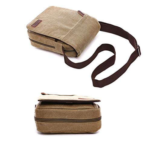 Men's Khaki Canvas Messenger Shoulder Satchel Crossbody Laptop