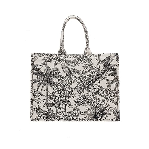 Luxury Jacquard-Embroidered Shoulder Bag, Cotton Linen, Large Capacity