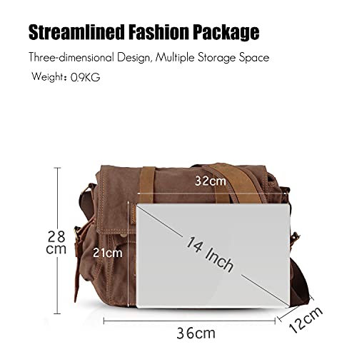 FANDARE Vintage Canvas Messenger Bag 14" Laptop Briefcase