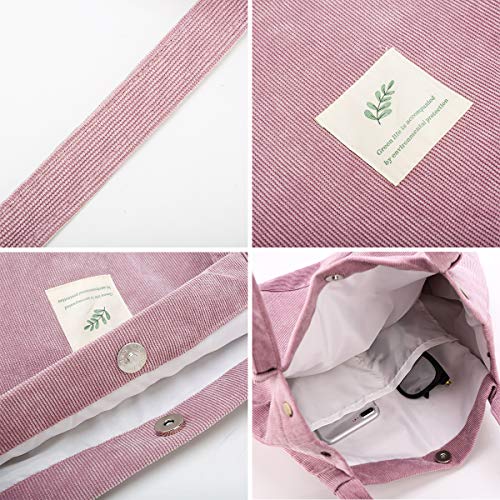 JISEN Corduroy Tote Bag for Women & Girls