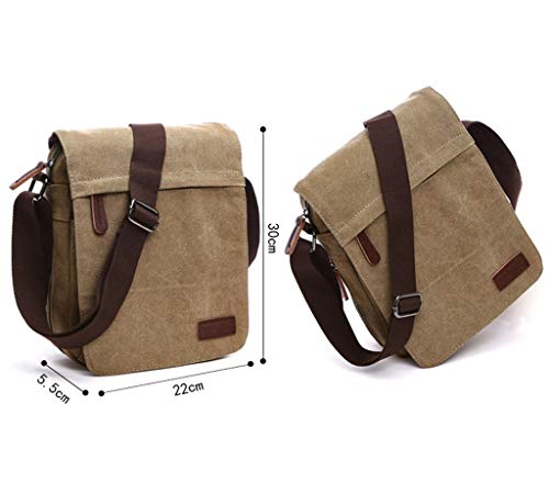 Men's Khaki Canvas Messenger Shoulder Satchel Crossbody Laptop