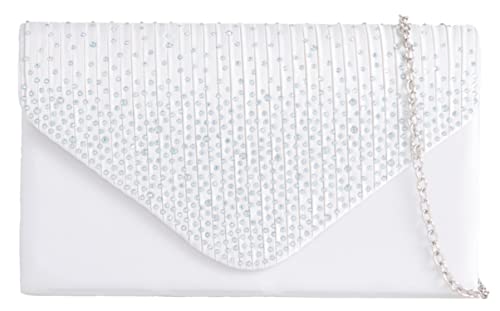 LeahWard Diamante White Clutch Bag for Weddings & Proms