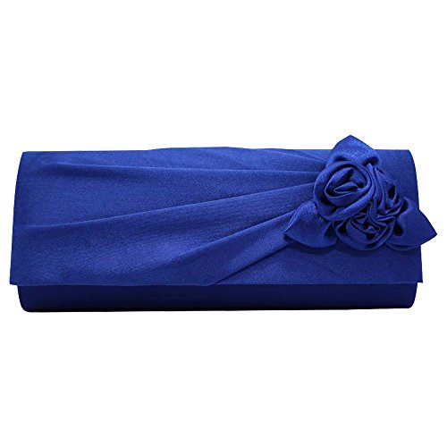 Royal Blue Floral Satin Evening Clutch Handbag