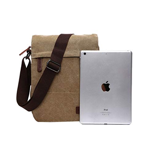 Men's Khaki Canvas Messenger Shoulder Satchel Crossbody Laptop