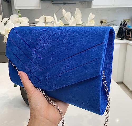 LeahWard Faux Suede Clutch Bag - Royal Blue