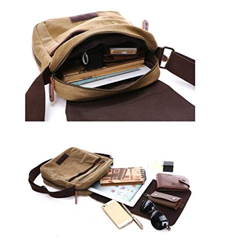Men's Khaki Canvas Messenger Shoulder Satchel Crossbody Laptop