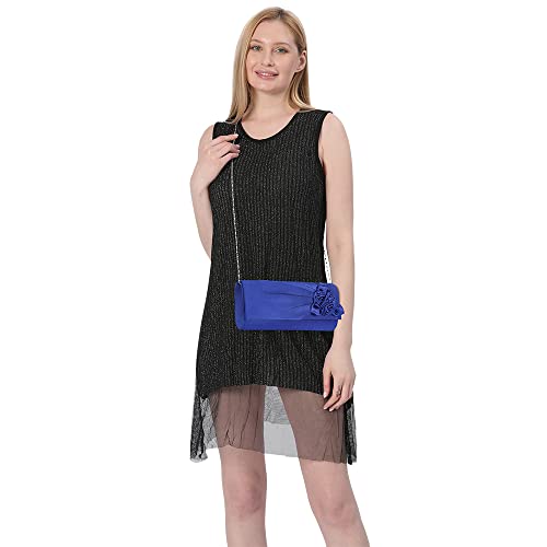 Royal Blue Floral Satin Evening Clutch Handbag