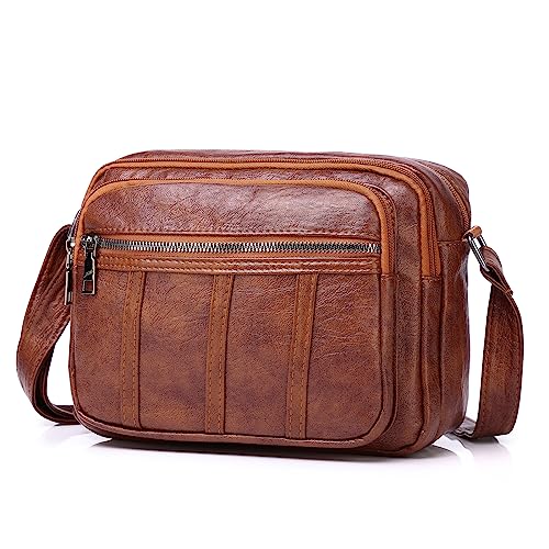 Hanaso Women's Small Brown Leather Crossbody Fashion Bag