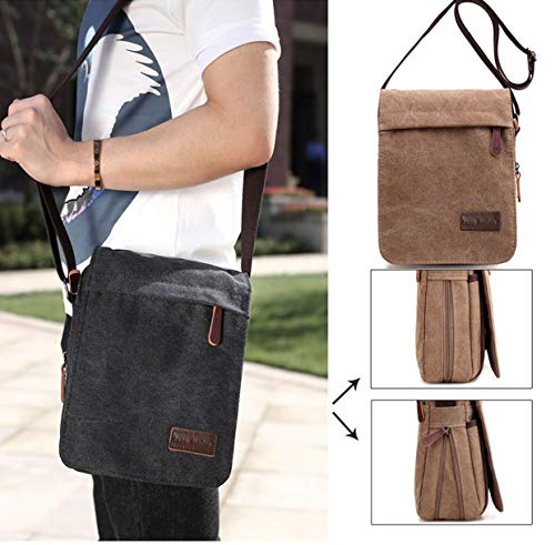 Men's Khaki Canvas Messenger Shoulder Satchel Crossbody Laptop