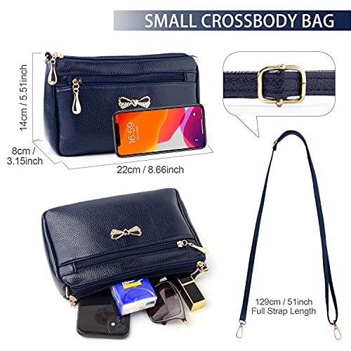 Navy Blue Soft Leather Crossbody Bag for Women