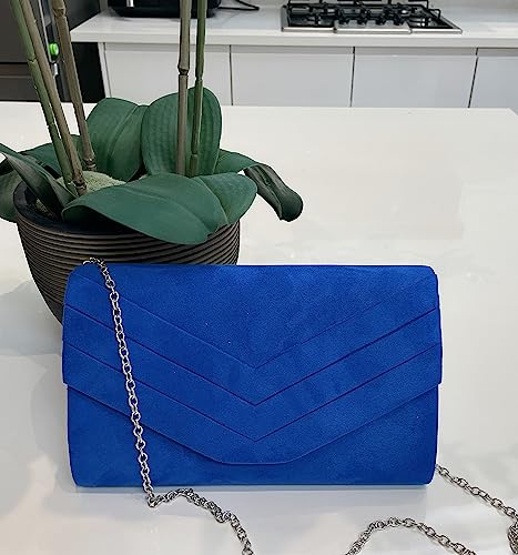 LeahWard Faux Suede Clutch Bag - Royal Blue