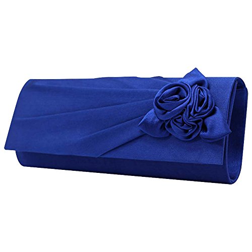 Royal Blue Floral Satin Evening Clutch Handbag
