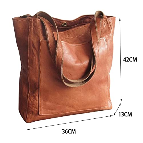 Vintage PU Leather Tote Bag with Large Capacity