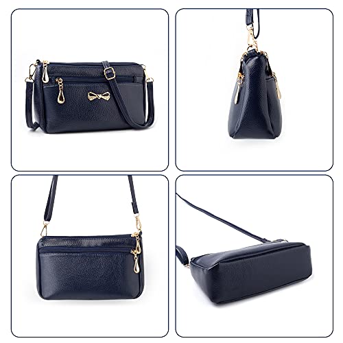 Navy Blue Soft Leather Crossbody Bag for Women