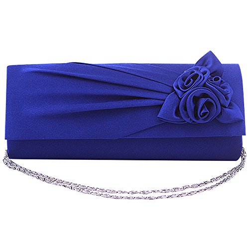 Royal Blue Floral Satin Evening Clutch Handbag