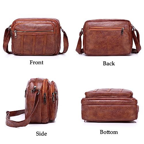 Hanaso Women's Small Brown Leather Crossbody Fashion Bag