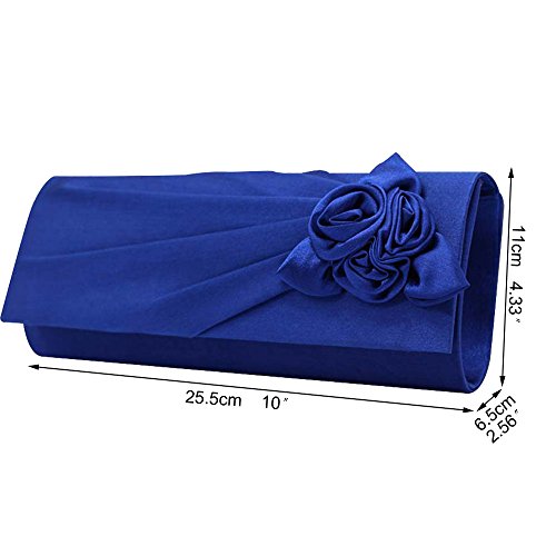 Royal Blue Floral Satin Evening Clutch Handbag