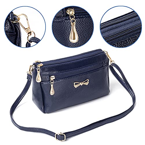 Navy Blue Soft Leather Crossbody Bag for Women