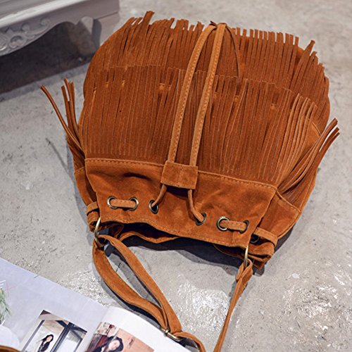 POHOVE Women Suede Fringe Shoulder Handbag - Brown