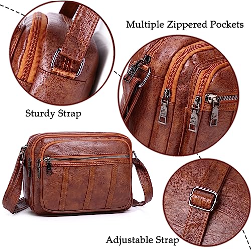 Hanaso Women's Small Brown Leather Crossbody Fashion Bag