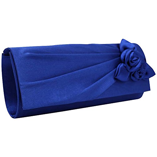 Royal Blue Floral Satin Evening Clutch Handbag
