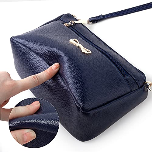 Navy Blue Soft Leather Crossbody Bag for Women