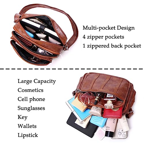 Hanaso Women's Small Brown Leather Crossbody Fashion Bag