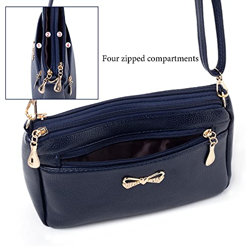 Navy Blue Soft Leather Crossbody Bag for Women