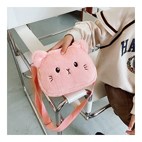 Women Girls Cute Plush Crossbody Bag - Lovely Mini Shoulder Bags Great Birthday Christmas Gift (Pink)