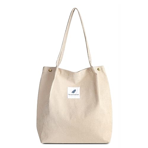 FITDON Corduroy Totes Bag - Beige Handbags