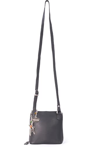 Catwalk Collection - Women's Black Leather Cross Body Bag