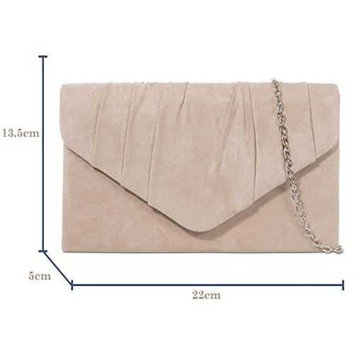 fi9® Nude Suede Pleated Clutch Handbag for Women