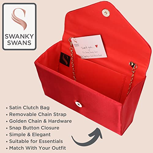 SwankySwans Jodie Red Satin Diamante Clutch Bag