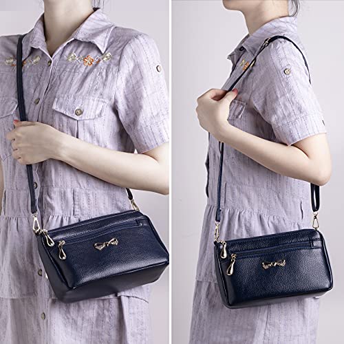 Navy Blue Soft Leather Crossbody Bag for Women