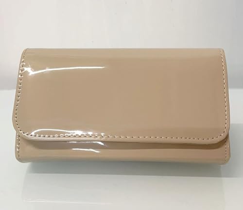 LeahWard Nude Patent Clutch Bag for Wedding, Party