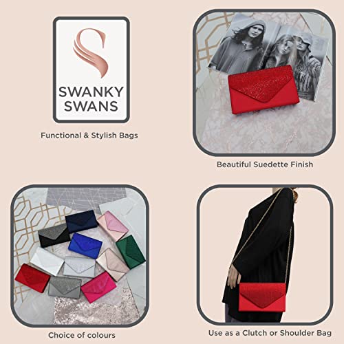 SwankySwans Jodie Red Satin Diamante Clutch Bag