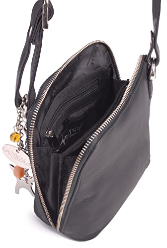 Catwalk Collection - Women's Black Leather Cross Body Bag