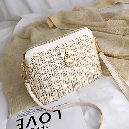 Beige Woven Straw Crossbody Tote - Designer Handbag