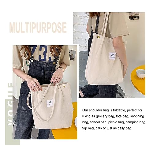 FITDON Corduroy Totes Bag - Beige Handbags
