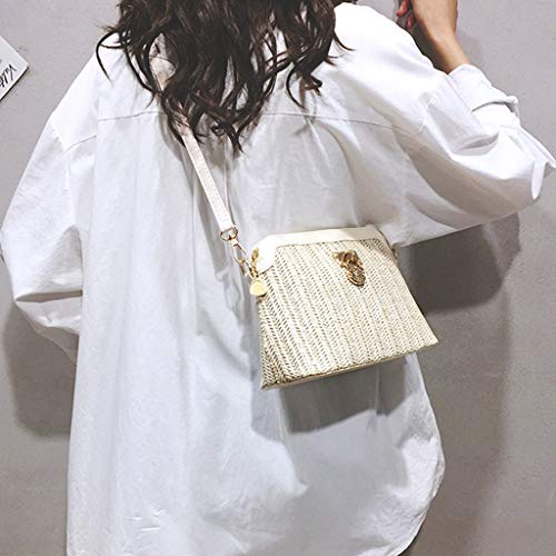 Beige Woven Straw Crossbody Tote - Designer Handbag